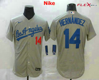 Men's Los Angeles Dodgers #14 Enrique Hernandez Gray Road Stitched MLB Flex Base Nike Jersey