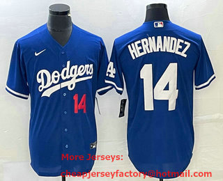 Men's Los Angeles Dodgers #14 Enrique Hernandez Number Blue Stitched Cool Base Nike Jersey