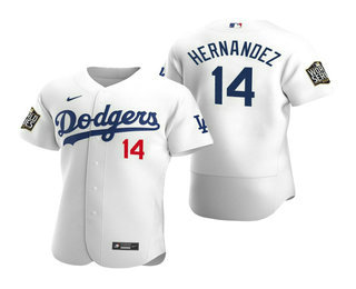 Men's Los Angeles Dodgers #14 Enrique Hernandez White 2020 World Series Authentic Flex Nike Jersey