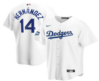 Men's Los Angeles Dodgers #14 Enrique Hernandez White 2020 World Series Champions Home Patch Stitched Jersey
