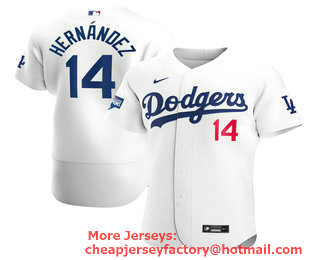 Men's Los Angeles Dodgers #14 Enrique Hernandez White 2020 World Series Champions Stitched MLB Flex Base Nike Jersey