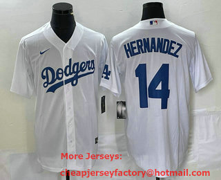 Men's Los Angeles Dodgers #14 Enrique Hernandez White Stitched Cool Base Nike Jersey