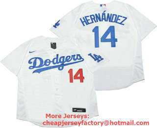 Men's Los Angeles Dodgers #14 Enrique Hernandez White Stitched MLB Flex Base Nike Jersey
