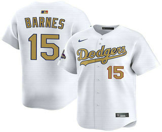 Men's Los Angeles Dodgers #15 Austin Barnes White 2025 Gold Collection Limited Jersey