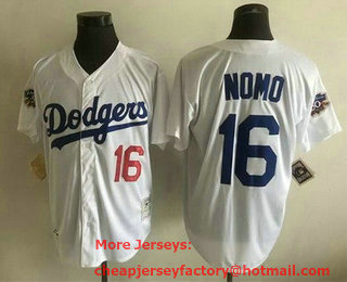 Men's Los Angeles Dodgers #16 Hideo Nomo White Throwback Jersey