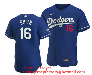 Men's Los Angeles Dodgers #16 Will Smith 2020 Blue World Series Champions Patch Flex Base Sttiched Jersey