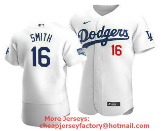 Men's Los Angeles Dodgers #16 Will Smith 2020 White World Series Champions Patch Flex Base Sttiched Jersey