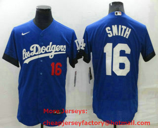 Men's Los Angeles Dodgers #16 Will Smith Blue 2022 City Connect Flex Base Stitched Jersey