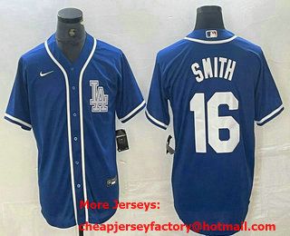 Men's Los Angeles Dodgers #16 Will Smith Blue Cool Base Stitched Baseball Jersey 01