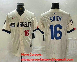 Men's Los Angeles Dodgers #16 Will Smith Number Cream 2024 City Connect Limited Stitched Jersey