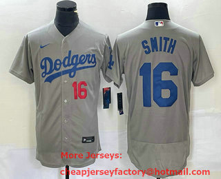 Men's Los Angeles Dodgers #16 Will Smith Number Grey Stitched Flex Base Nike Jersey