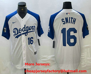 Men's Los Angeles Dodgers #16 Will Smith Number White Blue Fashion Stitched Cool Base Limited Jersey 12