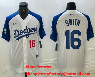Men's Los Angeles Dodgers #16 Will Smith Number White Blue Fashion Stitched Cool Base Limited Jersey 13