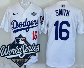 Men's Los Angeles Dodgers #16 Will Smith White 2025 World Series Limited Jersey