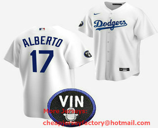 Men's Los Angeles Dodgers #17 Hanser Alberto 2022 White Vin Scully Patch Cool Base Stitched Jersey