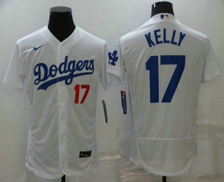 Men's Los Angeles Dodgers #17 Joe Kelly White Stitched MLB Flex Base Nike Jersey