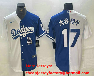 Men's Los Angeles Dodgers #17 Shohei Ohtani  White Blue Two Tone Stitched Baseball Jersey 13