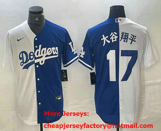 Men's Los Angeles Dodgers #17 Shohei Ohtani  White Blue Two Tone Stitched Baseball Jersey 14