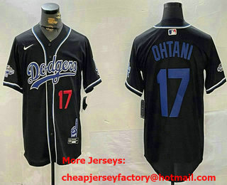 Men's Los Angeles Dodgers #17 Shohei Ohtani Black 2024 World Series Champions Limited Fashion Jersey