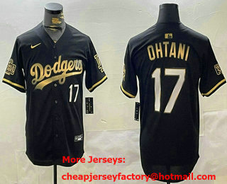 Men's Los Angeles Dodgers #17 Shohei Ohtani Black Gold 2024 World Series Stitched Cool Base Jersey
