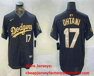 Men's Los Angeles Dodgers #17 Shohei Ohtani Black Gold 2024 World Series Stitched Jersey
