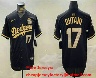 Men's Los Angeles Dodgers #17 Shohei Ohtani Black Gold 2024 World Series VIN Patch Stitched Jersey