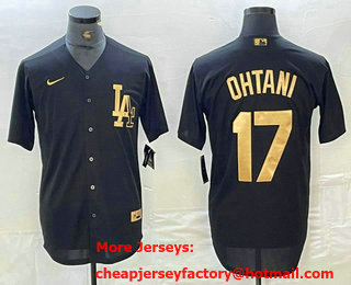 Men's Los Angeles Dodgers #17 Shohei Ohtani Black Gold Cool Base Stitched Jersey