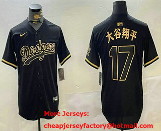 Men's Los Angeles Dodgers #17 Shohei Ohtani Black Gold Japanese Fashion Baseball Jersey