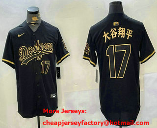 Men's Los Angeles Dodgers #17 Shohei Ohtani Black Gold Japanese Fashion Baseball Jersey