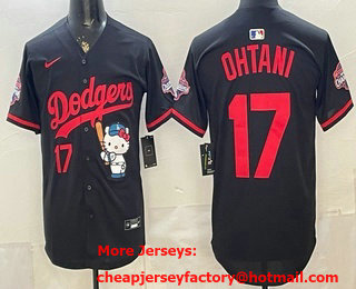 Men's Los Angeles Dodgers #17 Shohei Ohtani Black Hello Kitty 2025 World Series Champions Limited Jersey
