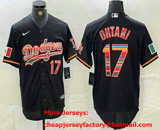 Men's Los Angeles Dodgers #17 Shohei Ohtani Black Rainbow Mexico Cool Base Stitched Jersey