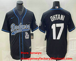 Men's Los Angeles Dodgers #17 Shohei Ohtani Black With Patch Cool Base Stitched Baseball Jersey 02