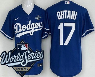 Men's Los Angeles Dodgers #17 Shohei Ohtani Blue 2025 World Series Cool Base Jersey