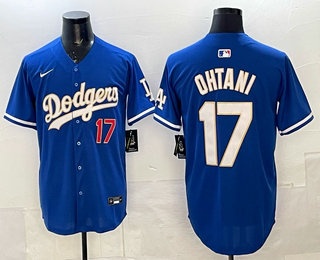 Men's Los Angeles Dodgers #17 Shohei Ohtani Blue Gold Fashion Limited Jersey