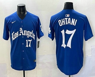 Men's Los Angeles Dodgers #17 Shohei Ohtani Blue Gothic Style Vapor Limited Stitched Baseball Jersey