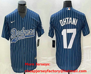 Men's Los Angeles Dodgers #17 Shohei Ohtani Blue Pinstripe Cool Base Stitched Baseball Jersey