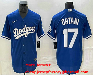 Men's Los Angeles Dodgers #17 Shohei Ohtani Blue Stitched Cool Base Nike Jersey