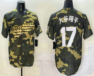 Men's Los Angeles Dodgers #17 Shohei Ohtani Camo Japanese Fashion Cool Base Jersey