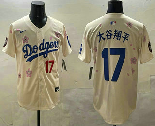 Men's Los Angeles Dodgers #17 Shohei Ohtani Cream Japanese 2025 Tokyo Series Limited Jersey