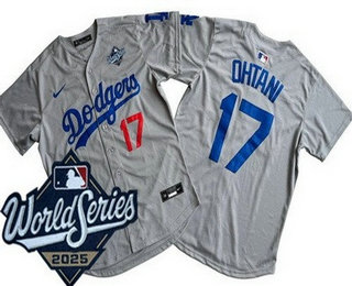 Men's Los Angeles Dodgers #17 Shohei Ohtani Gray 2025 World Series Limited Cool Base Jersey