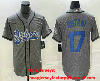 Men's Los Angeles Dodgers #17 Shohei Ohtani Grey Gridiron Cool Base Stitched Baseball Jersey