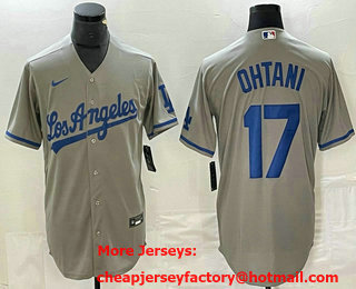 Men's Los Angeles Dodgers #17 Shohei Ohtani Grey With Los Stitched MLB Cool Base Nike Jersey
