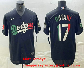 Men's Los Angeles Dodgers #17 Shohei Ohtani Mexico Black Cool Base Stitched Baseball Jersey 11