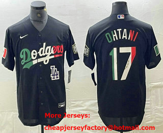 Men's Los Angeles Dodgers #17 Shohei Ohtani Mexico Black Cool Base Stitched Baseball Jersey 12