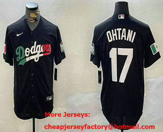 Men's Los Angeles Dodgers #17 Shohei Ohtani Mexico Black White Number Cool Base Stitched Baseball Jersey
