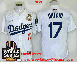 Men's Los Angeles Dodgers #17 Shohei Ohtani White 2024 World Series Elite Stitched Jersey