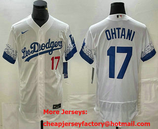 Men's Los Angeles Dodgers #17 Shohei Ohtani Name White 2022 City Connect Flex Base Stitched Jersey
