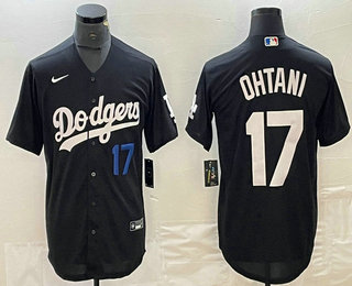 Men's Los Angeles Dodgers #17 Shohei Ohtani Number Black Turn Back The Clock Stitched Cool Base Jersey 12