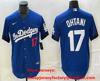 Men's Los Angeles Dodgers #17 Shohei Ohtani Number Blue 2021 City Connect Cool Base Stitched Jersey