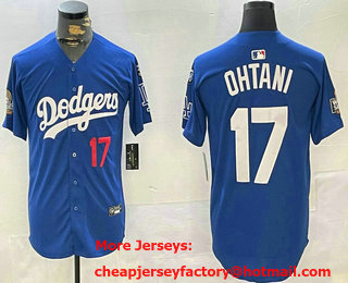 Men's Los Angeles Dodgers #17 Shohei Ohtani Number Blue 2024 World Series With Fernando 34 Fashion Limited Stitched Jersey